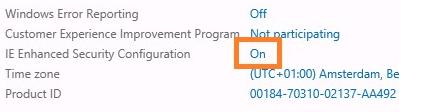 click on "On" bitton, opposit the "IE Enhanced Security Configuration"