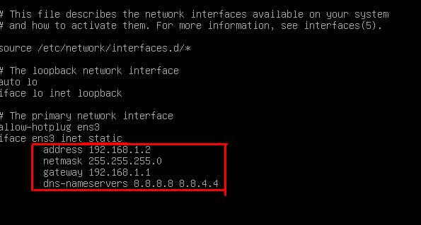 set up interface from dhcp to static