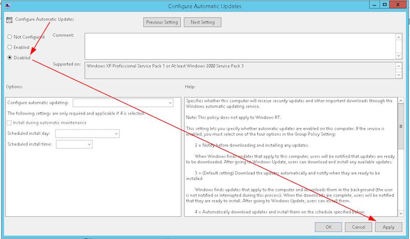 How to disable automatic Windows Server 2012 update