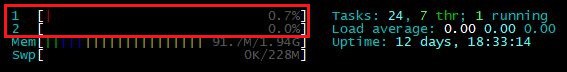 Server cores number in htop 
