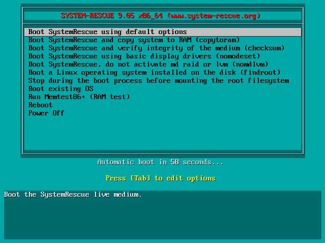 System Rescue on a virtual machine