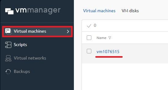 Selecting a virtual machine for OS installation on VDS
