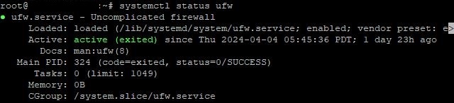 Проверка статуса ufw linux