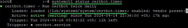 Проверка статуса сервиса certbot.timer