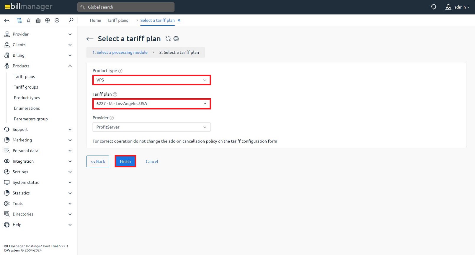 Select the processing module