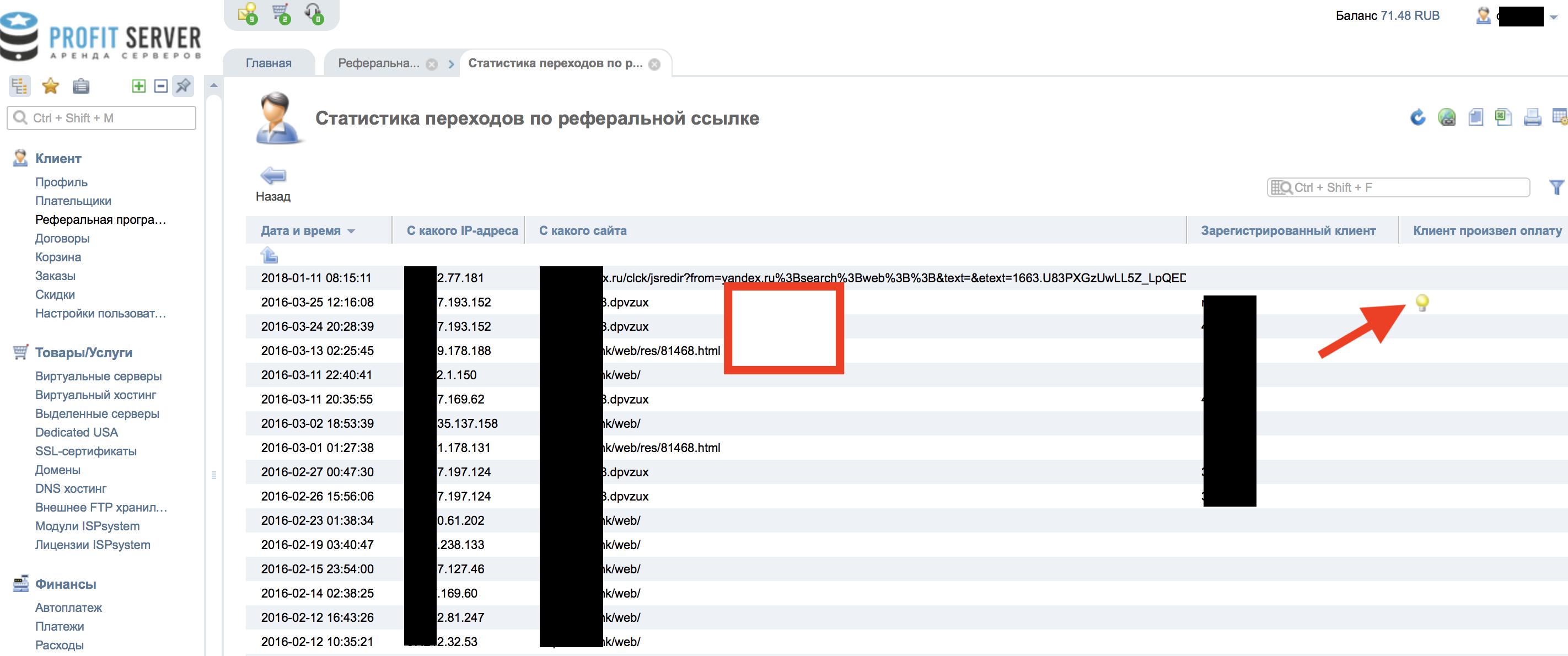 Статистика партнерской программы ProfitServer