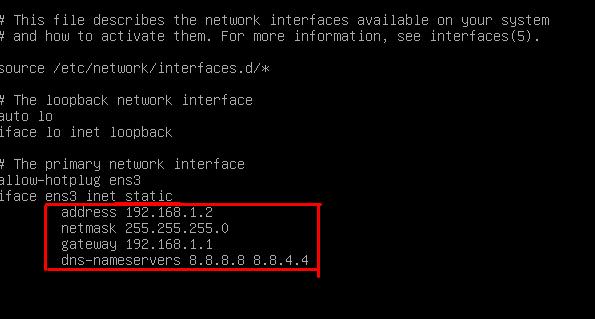 необходимо поменять настройки интерфейса с dhcp на static