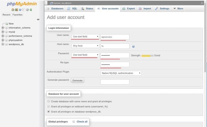 WordPress configuration on a Linux server