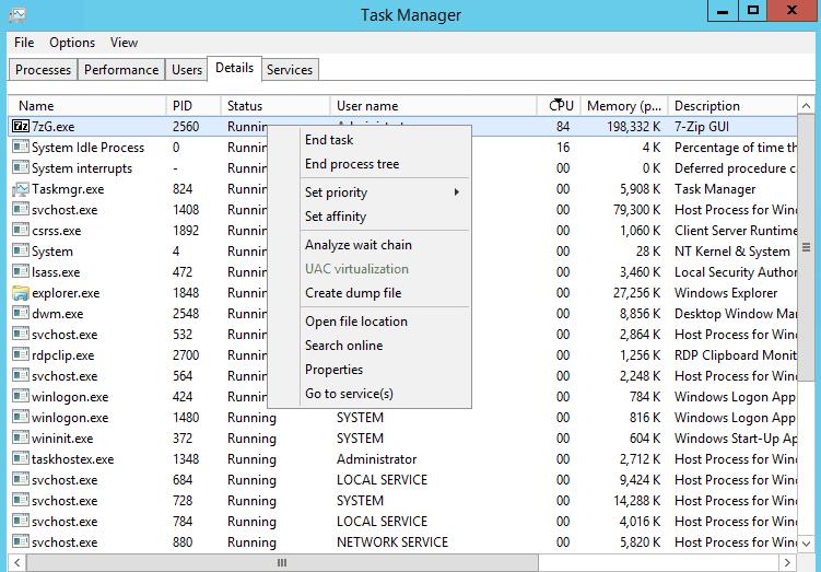 Task manager - process monitoring in Windows OS