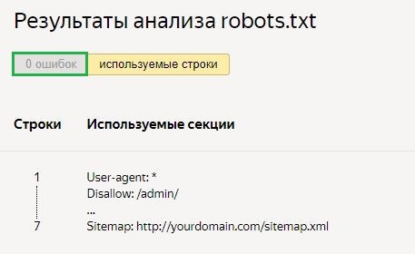 Результат настройки robots.txt