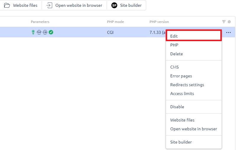 WWW-Domains Tab, Changing the PHP Version on Hosting