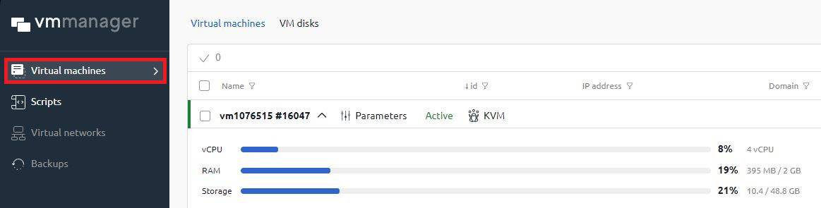 Selecting a partition "Virtual machines"