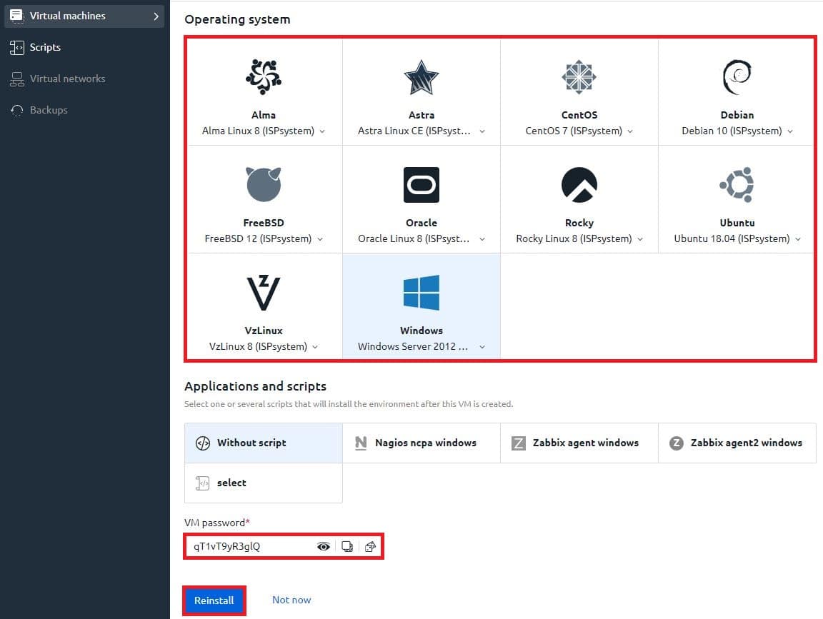 Selecting an OS, setting a password, and reinstalling the OS