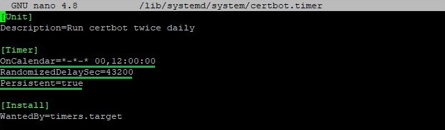 Просмотр конфигурации certbot.timer