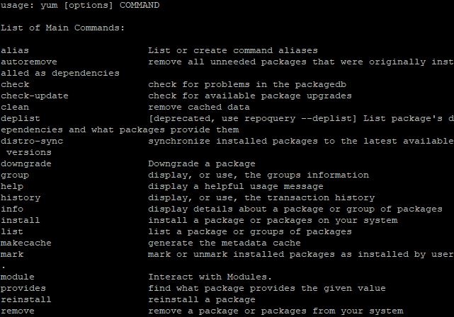 YUM Package Manager Help Section