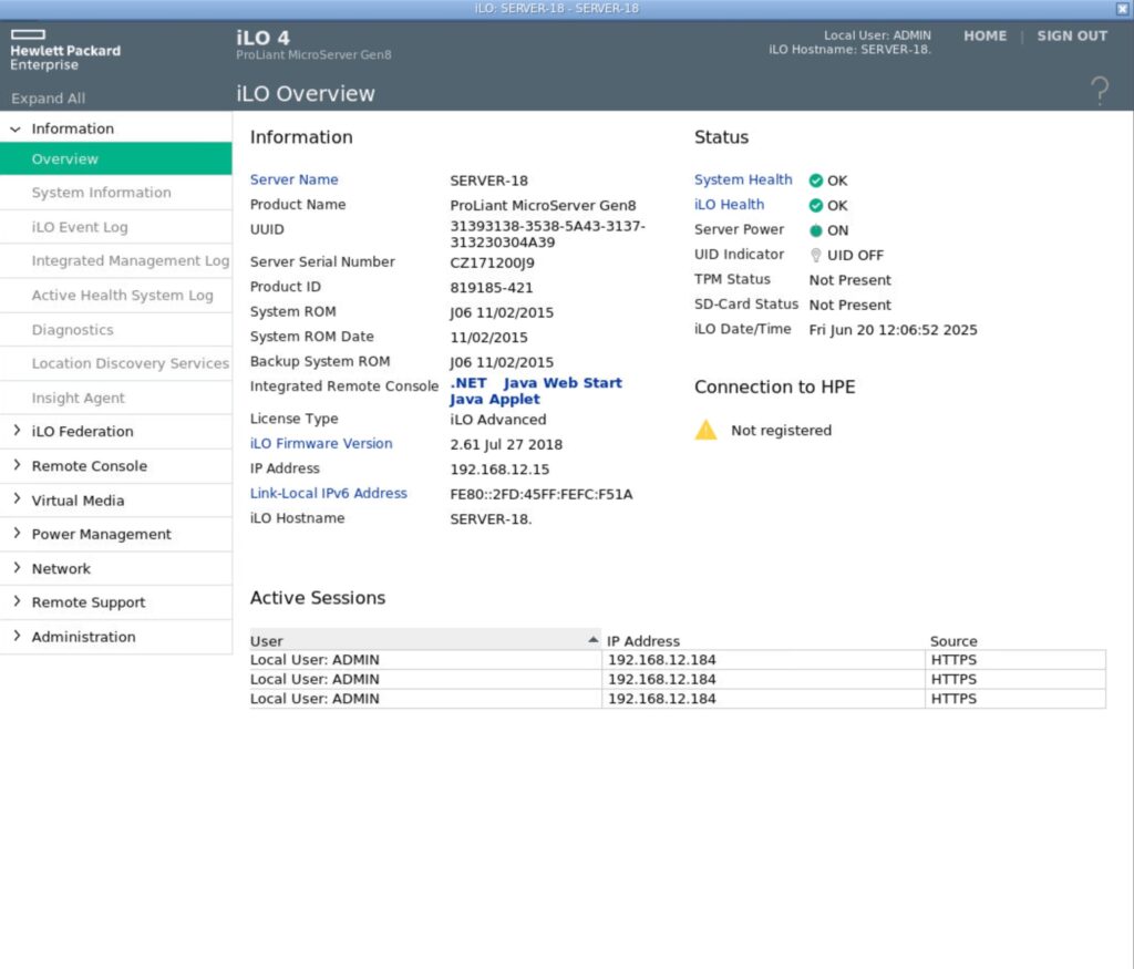 ipmi-ilo-hp-start-page