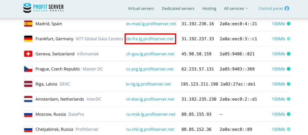 List of the servers