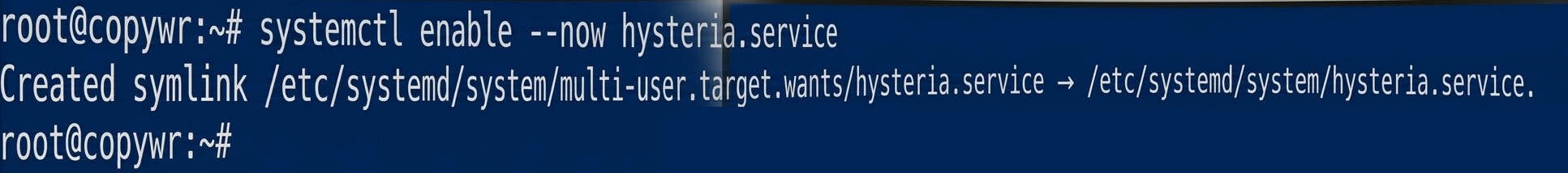 This block creates a system service for Hysteria and starts it.