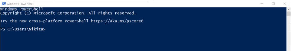An empty Windows PowerShell prompt on the client PC, ready to run the scp command below.