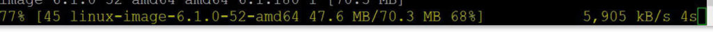 Apt upgrade downloading a new kernel package (linux-image-6.1.0-52-amd64) during the system update.
