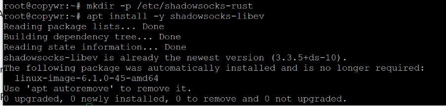 Umarnin da ake amfani da shi don shigar da shadowsocks-libev daga wurin ajiyar kayan aiki.