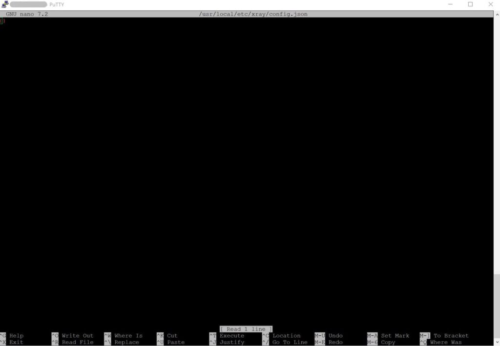 Editing config.json in the nano text editor.